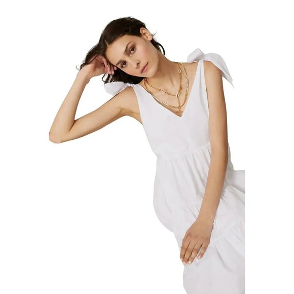 Peter Som Collective Tiered Dress in White Womens Cotton A-line - Picture 2 of 13
